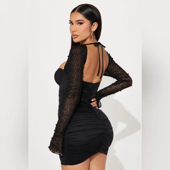 Fashion Nova Princess Beaded Mini Dress Black Size Medium - Picture 2 of 3